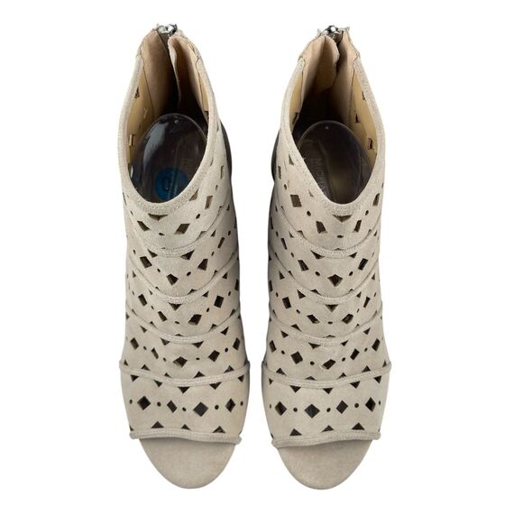 Michael Kors Women's Ankle Wedge Booties Size 10M Taupe Suede Cutout Peep Toe - Picture 2 of 13